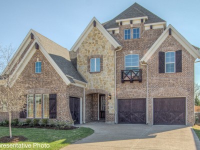 Upgrade Elevation E (Optional: Stone, Wood Veneer Garage Doors) Children's Retreat Not Depicted in Elevation