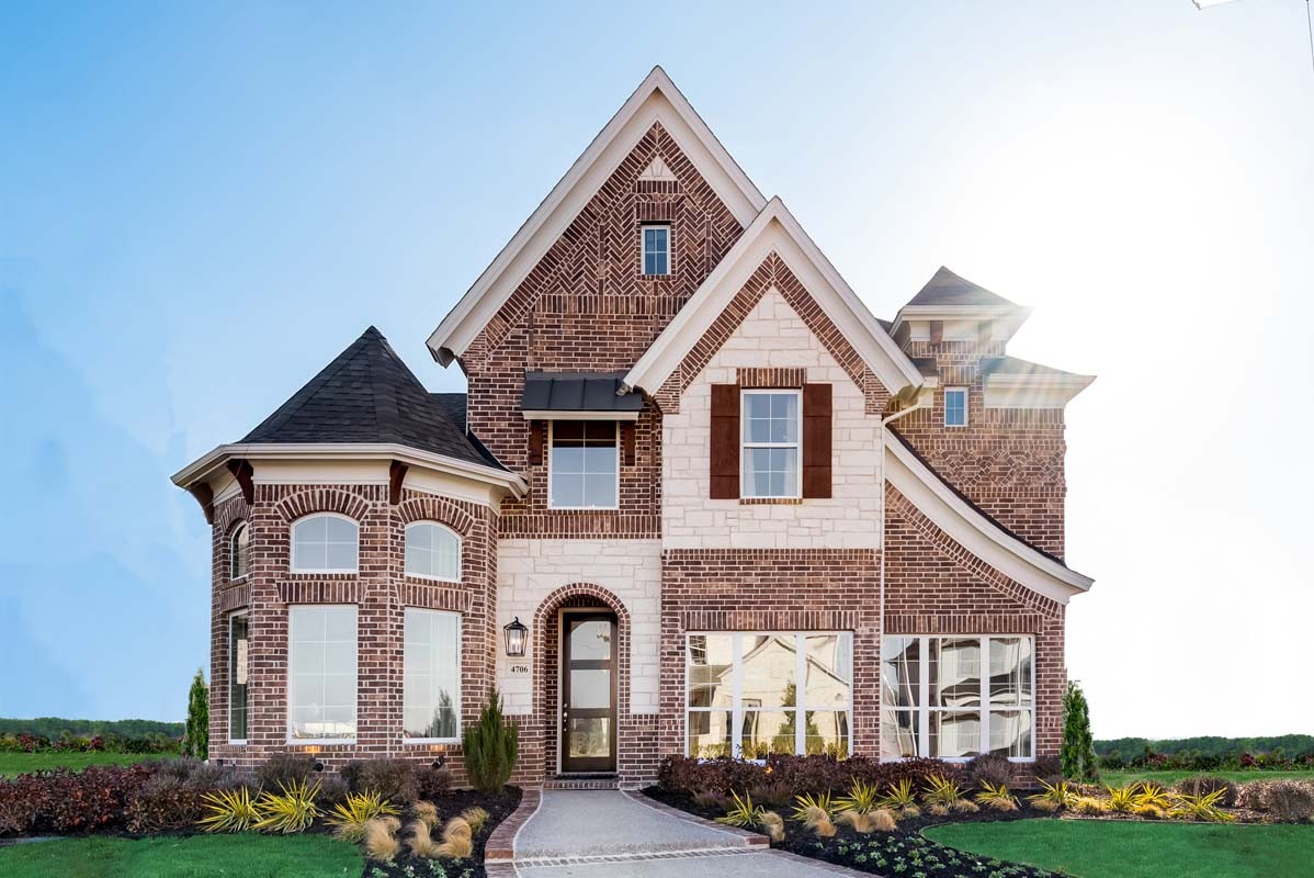 Texas Farmhouse Elevation (F) Optional: Stone, Metal Roofing